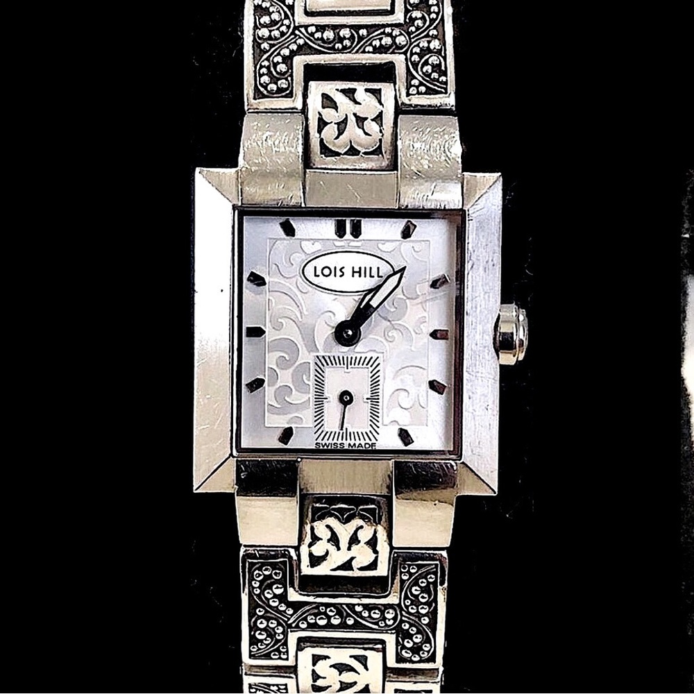 LOIS HILL Watch Square Face Alternating Links Sterling Silver Bracelet Band